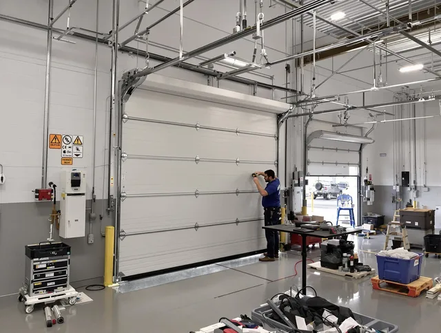 Commercial garage door repair being performed by Cleveland Heights Garage Door Repair expert in Cleveland Heights