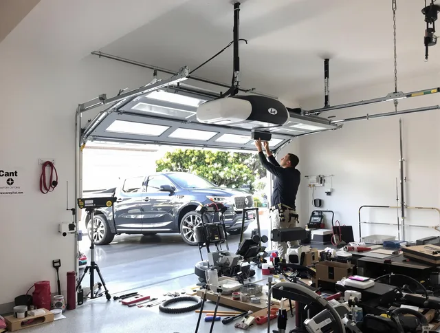 Cleveland Heights Garage Door Repair specialist installing smart garage door opener system in Cleveland Heights home