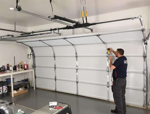 Cleveland Heights Garage Door Repair certified technician performing overhead door system repair in Cleveland Heights
