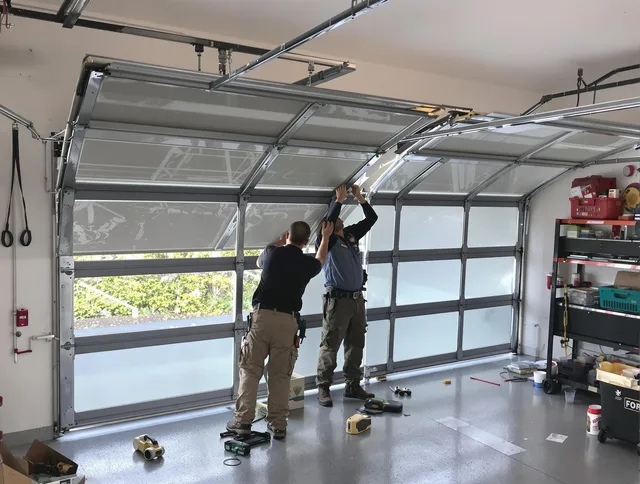 Cleveland Heights Garage Door Repair expert performing precise panel replacement on Cleveland Heights garage door